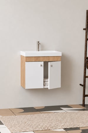 Milano 60  Cm, Lavabolu Alt Banyo Dolabı, Kapaklı Banyo Dolabı, Seramik Lavabo Dahil, Mdf