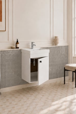 Mimoza 50 Cm, Mdf, Lavabolu Alt Banyo Dolabı, Kapaklı Banyo Dolabı, Seramik Lavabo Dahil, Mdf