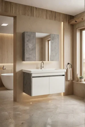 Retro 80 Cm Lavabolu, Aynalı Banyo Dolabı, Retro Gümüş-Beyaz, Seramik Lavabo Dahil