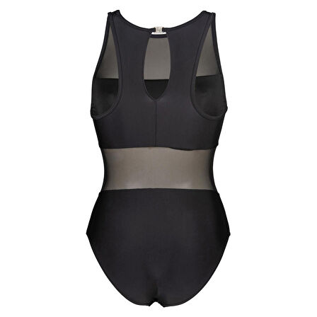 Mesh Panels Swimsuit Vent Kadın Siyah Yüzücü Mayosu 006658500
