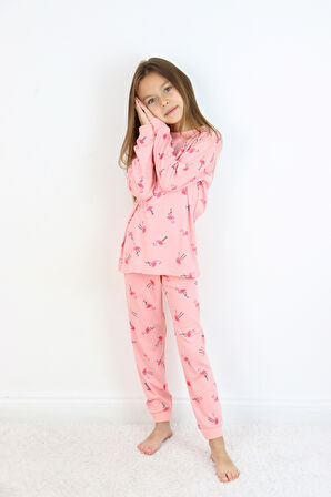 Kız Çocuk Orta Kalınlıkta Basic Baskılı Pijama Takımı