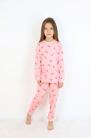 Kız Çocuk Orta Kalınlıkta Basic Baskılı Pijama Takımı