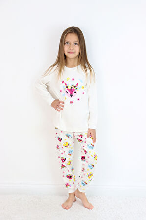 Kız Çocuk Orta Kalınlıkta Basic Baskılı Pijama Takımı