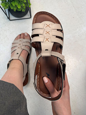 Günlük Kadın Sandalet Ortopedik Rahat Dikişli Taban Bilekten Cırtlı Hafif Ayakkabı 15211