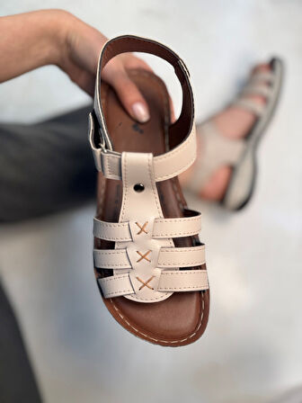 Günlük Kadın Sandalet Ortopedik Rahat Dikişli Taban Bilekten Cırtlı Hafif Ayakkabı 15211