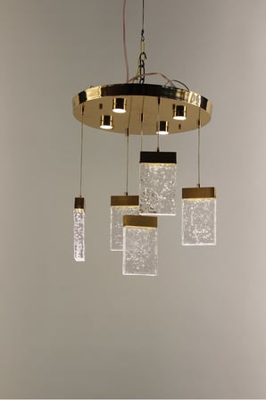 Gold Çemberli Seri Dikdörtgen Jöle Model 5li Balonlu Kristal Led Avize