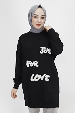 Puane Önü Tüy Baskılı 2 İp Kumaş Sweatshirt