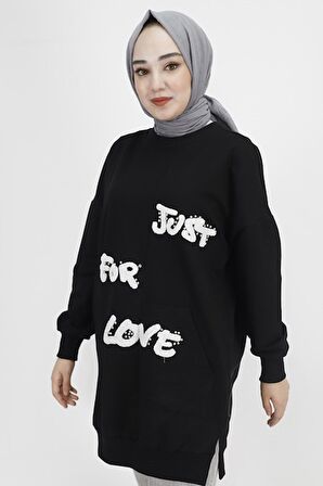 Puane Önü Tüy Baskılı 2 İp Kumaş Sweatshirt