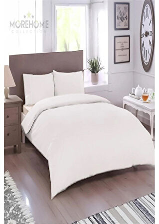 More Home Tek Kişilik Yorgan Kılıfı Nevresim Beyaz