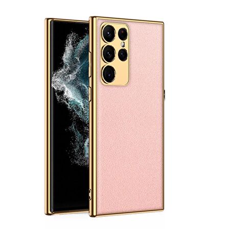 Gpack Samsung Galaxy S23 Ultra Kılıf Fizyon Lazer Kaplama Silikon Deri Görünümlü Kamera Korumalı