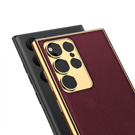 Gpack Samsung Galaxy S23 Ultra Kılıf Fizyon Lazer Kaplama Silikon Deri Görünümlü Kamera Korumalı