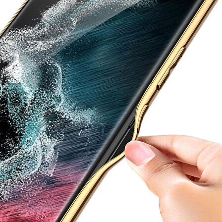 Gpack Samsung Galaxy S23 Ultra Kılıf Fizyon Lazer Kaplama Silikon Deri Görünümlü Kamera Korumalı