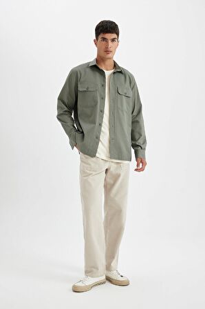 DeFacto Regular Fit Polo Yaka Basic Düz Pamuklu Uzun Kollu Gömlek D1060AX24AUKH496