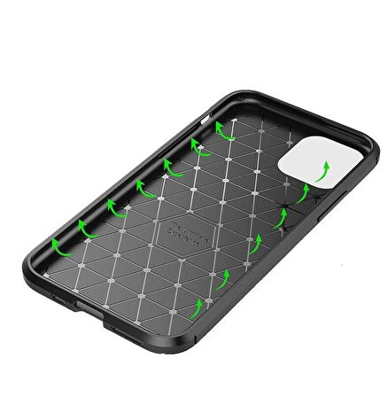 Smcase iPhone 12 Kılıf Negro Karbon Silikon  Tam Kapatan Cam