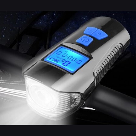 Kornalı Bisiklet ve Scooter Feneri LCD LED Ön Farı 120dB USB Şarjlı Su Geçirmez Yol Bilgisayarı 