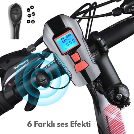 Kornalı Bisiklet ve Scooter Feneri LCD LED Ön Farı 120dB USB Şarjlı Su Geçirmez Yol Bilgisayarı 