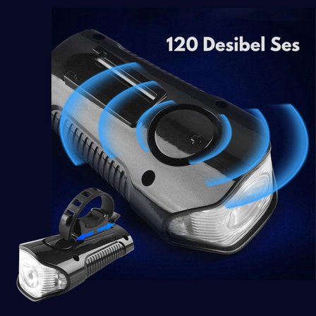 Kornalı Bisiklet ve Scooter Feneri LCD LED Ön Farı 120dB USB Şarjlı Su Geçirmez Yol Bilgisayarı 