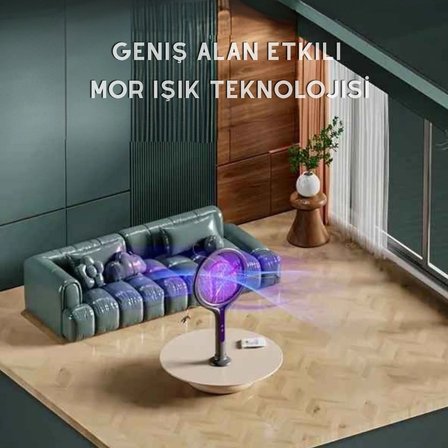 Elektrikli Sinek ve Sivrisinek Öldürücü Raket Mor Işıklı Sinek Çekici Lamba USB Şarjlı 
