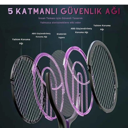 Elektrikli Sinek ve Sivrisinek Öldürücü Raket Mor Işıklı Sinek Çekici Lamba USB Şarjlı 
