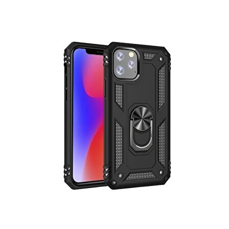 Smcase iPhone 12 Kılıf Vega Yüzüklü Standlı Kapak  Tam Kapatan Cam