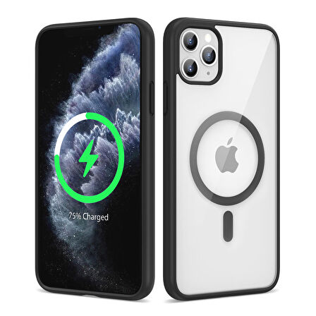 Gpack Apple iPhone 11 Pro Max Kılıf Ege Transparan Wireless Şarj Özellikli Buttom Magsafe Silikon