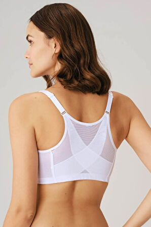 Kadın Toparlayıcı Minimizer Balensiz Beyaz Dolgusuz Önden Açılan Sırt Destekli Medikal Sütyen