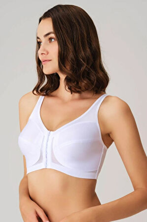 Kadın Toparlayıcı Minimizer Balensiz Beyaz Dolgusuz Önden Açılan Sırt Destekli Medikal Sütyen