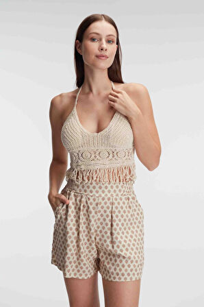 Kadın İp Askılı V Yaka Cotton Çiçek Desenli Yazlık Dokuma Mini Pijama Takımı Sabahlık