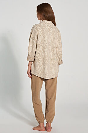 Kadın Çizgi Desenli Kısa Kollu Hırkalı 3'lü Pijama Takımı