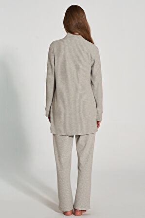 Kadın Uzun Kollu Triko Hıkarlı 3'lü Pijama Takımı