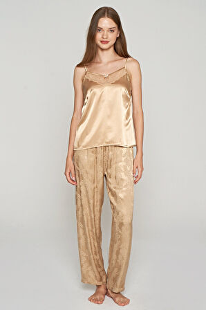 Kadın 3'lü İnce Askılı Sabahlıklı Saten Pijama Takımı