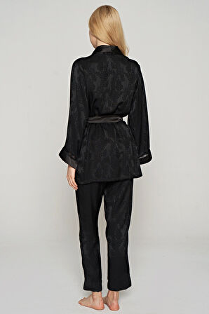 Kadın 3'lü İnce Askılı Sabahlıklı Saten Pijama Takımı