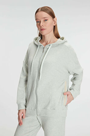 Kadın Açık Yeşil Uzun Kollu Kapüşonlu Pijama Takımı