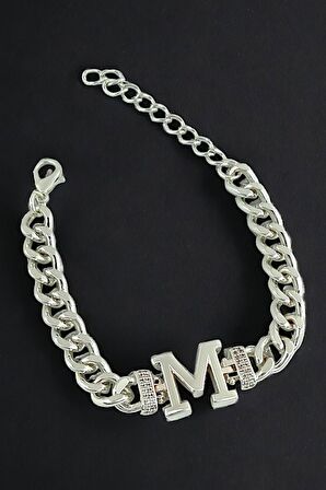 Premium M Harf Bileklik Zirkon Taş