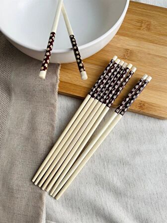 5 Çift Chopstick Desenli Ahşap Yemek Çubuğu Çin Çubuğu Noodle Sushi Çubuğu 10'lu Hashi