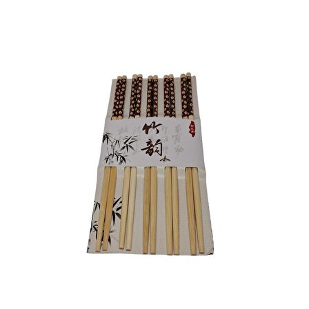 5 Çift Chopstick Desenli Ahşap Yemek Çubuğu Çin Çubuğu Noodle Sushi Çubuğu 10'lu Hashi