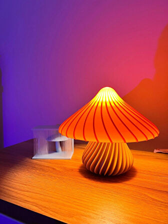 Mantar Şekilli Gece Lambası – Turuncu & Krem | Dekoratif LED Masa Lambası