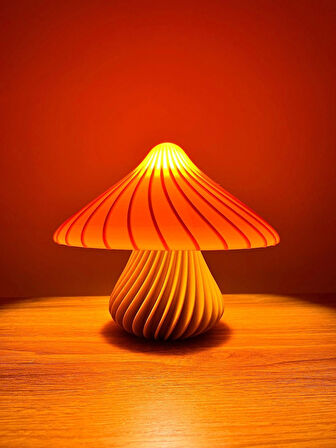 Mantar Şekilli Gece Lambası – Turuncu & Krem | Dekoratif LED Masa Lambası