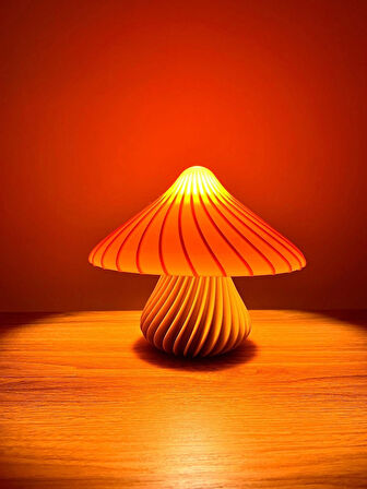 Mantar Şekilli Gece Lambası – Turuncu & Krem | Dekoratif LED Masa Lambası