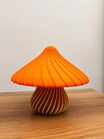 Mantar Şekilli Gece Lambası – Turuncu & Krem | Dekoratif LED Masa Lambası