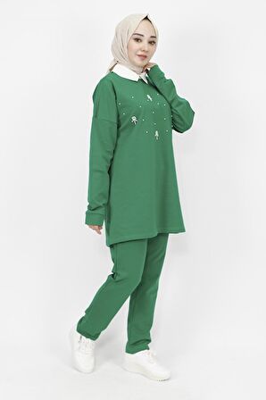 Gömlek Yaka İncili Taşlı 2 İp Kumaş Takım