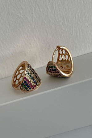 Özel Kaplama Xuping Gold Renkli Zirkon Taşlı Küpe (1.5 Cm)