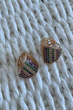 Özel Kaplama Xuping Gold Renkli Zirkon Taşlı Küpe (1.5 Cm)