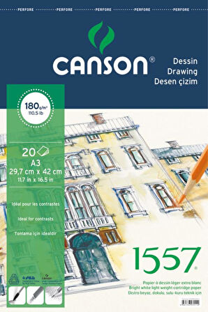 Canson 1557 Resim Ve Çizim Blok 180 Gr A3   20 Yp. Üstten Spiralli Fcns18020A3Us