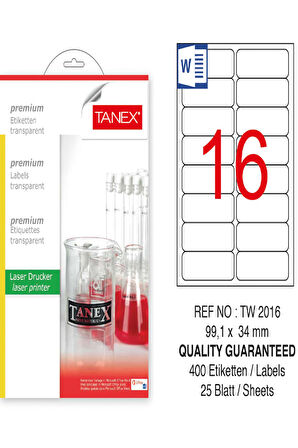 Tanex Lazer Etiket Tw 2016 99,1*34 Mm Şeffaf 25Li