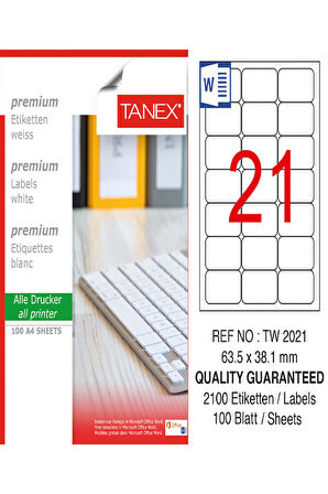 Tanex Lazer Etiket Tw 2021 63.5*38.1 Mm Beyaz 100Lü