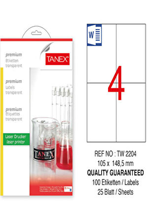 Tanex Lazer Etiket Tw 2024 64*34 Mm Şeffaf 100Lü