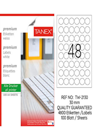 Tanex Lazer Etiket Tw 2130 30 Mm Beyaz 100Lü