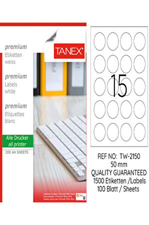 Tanex Lazer Etiket Tw 2150 50 Mm Beyaz 100Lü