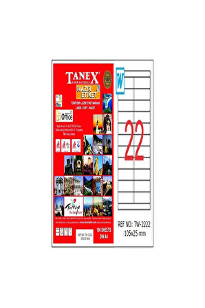 Tanex Lazer Etiket Tw 2222 83*56 Mm Beyaz 100Lü